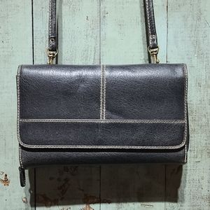 Q & A black faux leather wallet crossbody